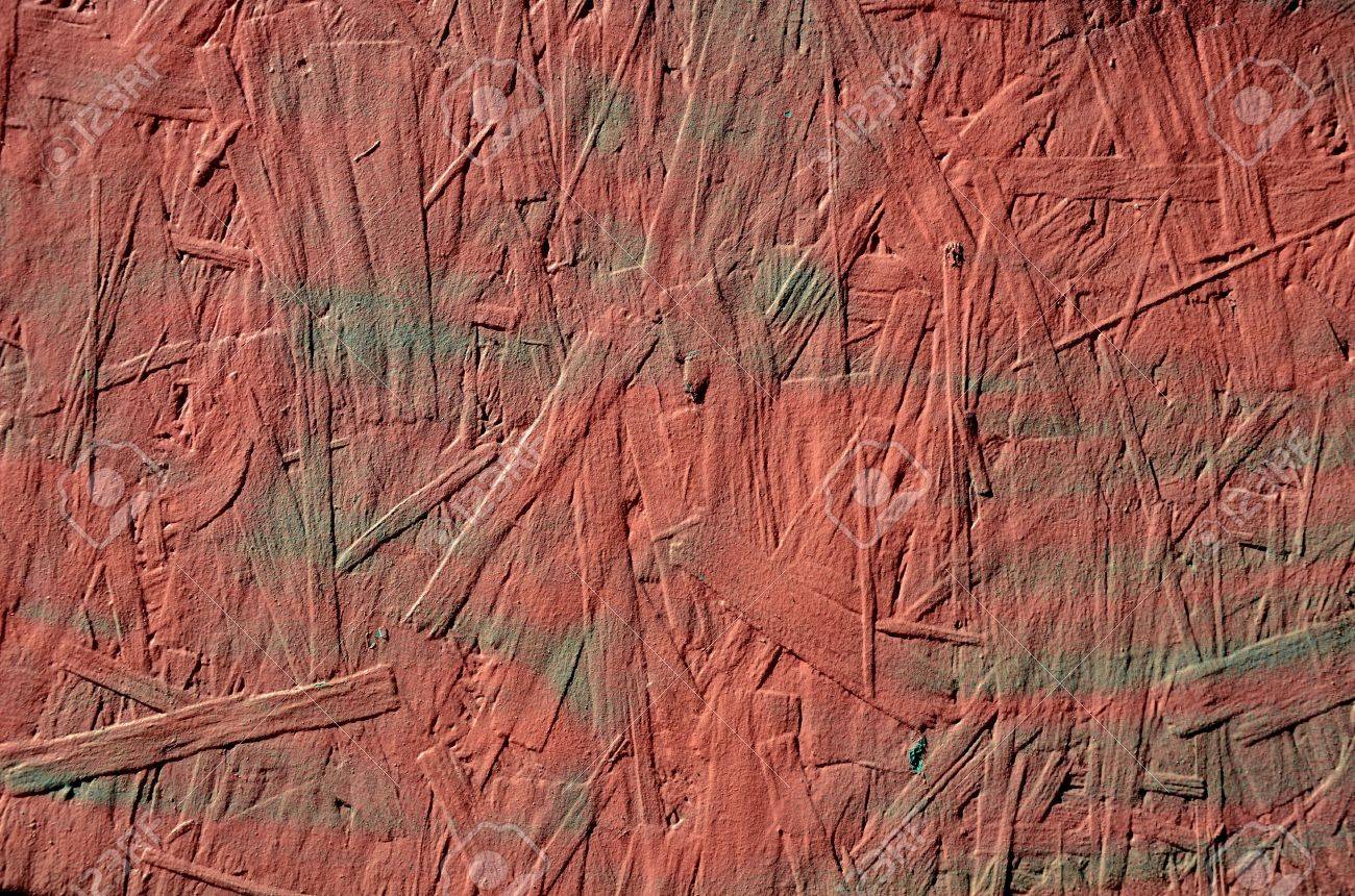 Grunge Old Red Painted Chipboard Closeup Background Stock Photo