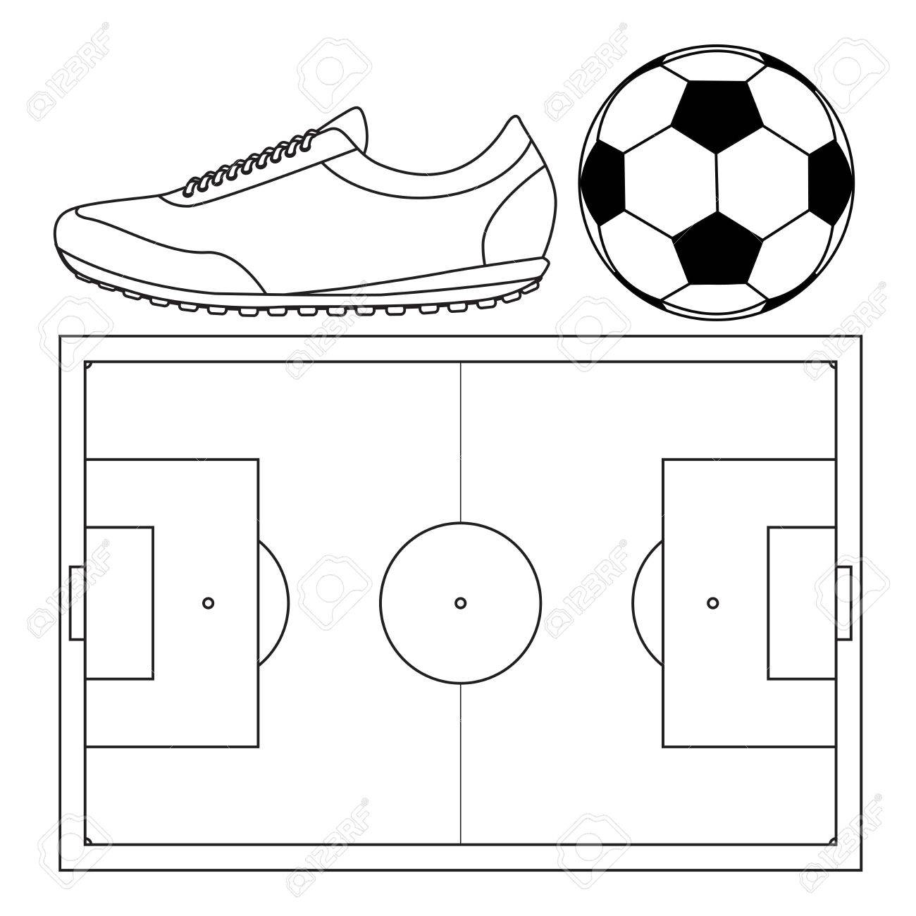 サッカー ボール ランニング シューズ サッカー フィールド平面図です 白い背景で隔離の図 のイラスト素材 ベクタ Image