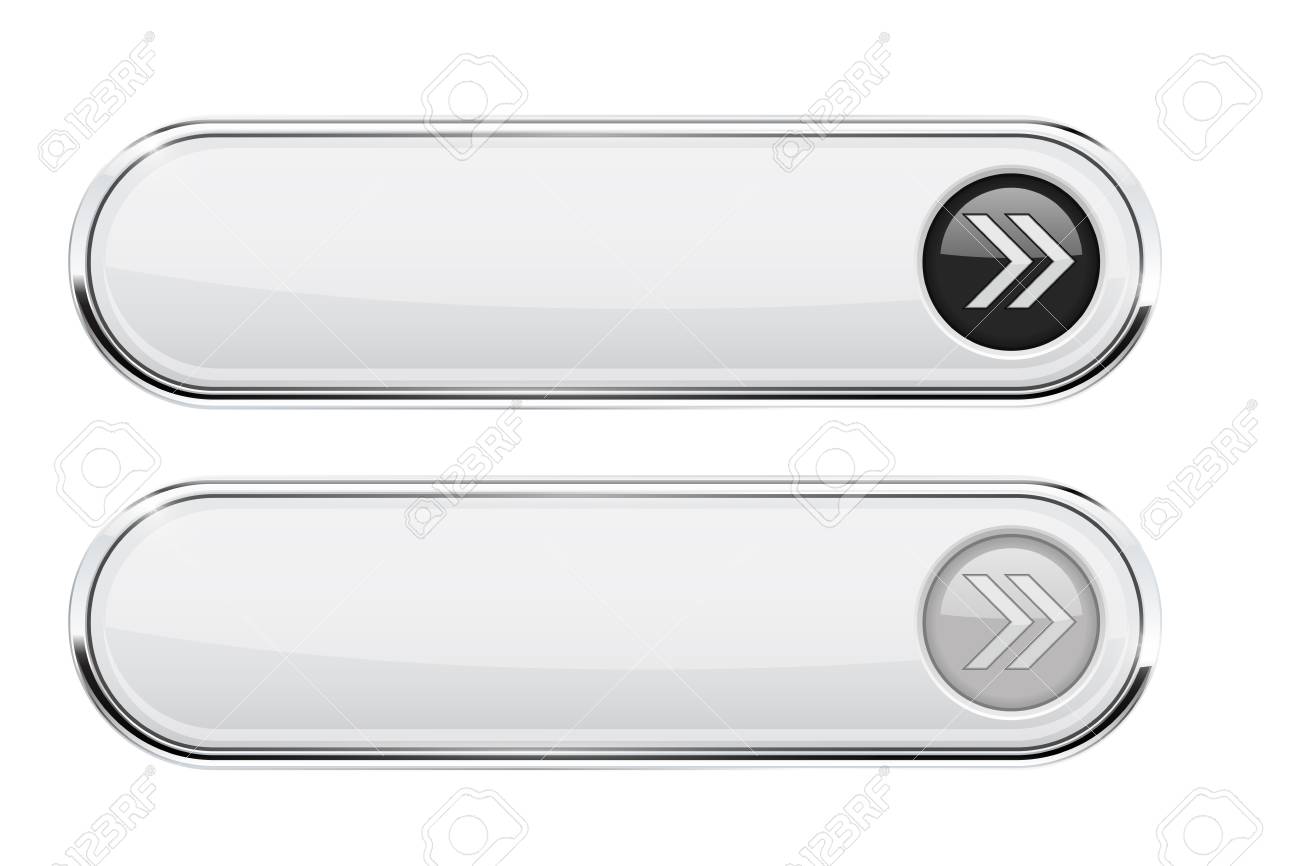 White buttons with arrows. Normal and active. Interface elements with metal frame - 75473757 White buttons with arrows. Normal and active. Interface elements with metal frame - 75473757