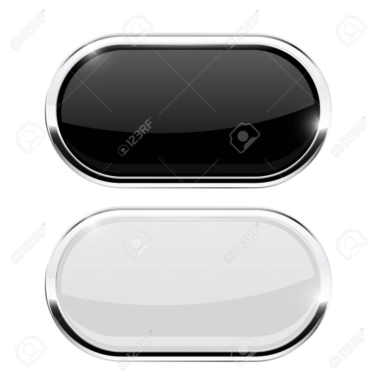 楕円形のボタン クローム フレームと黒と白の Web アイコン のイラスト素材 ベクタ Image
