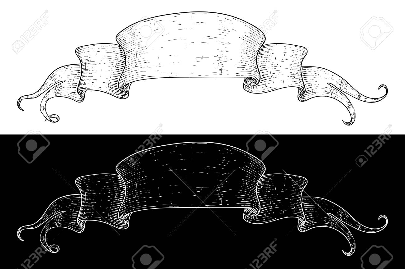 リボンバナー 手描きスケッチ 白黒のイラスト素材 ベクタ Image リボンバナー 手描きスケッチ 白黒のイラスト素材 ベクタ Image
