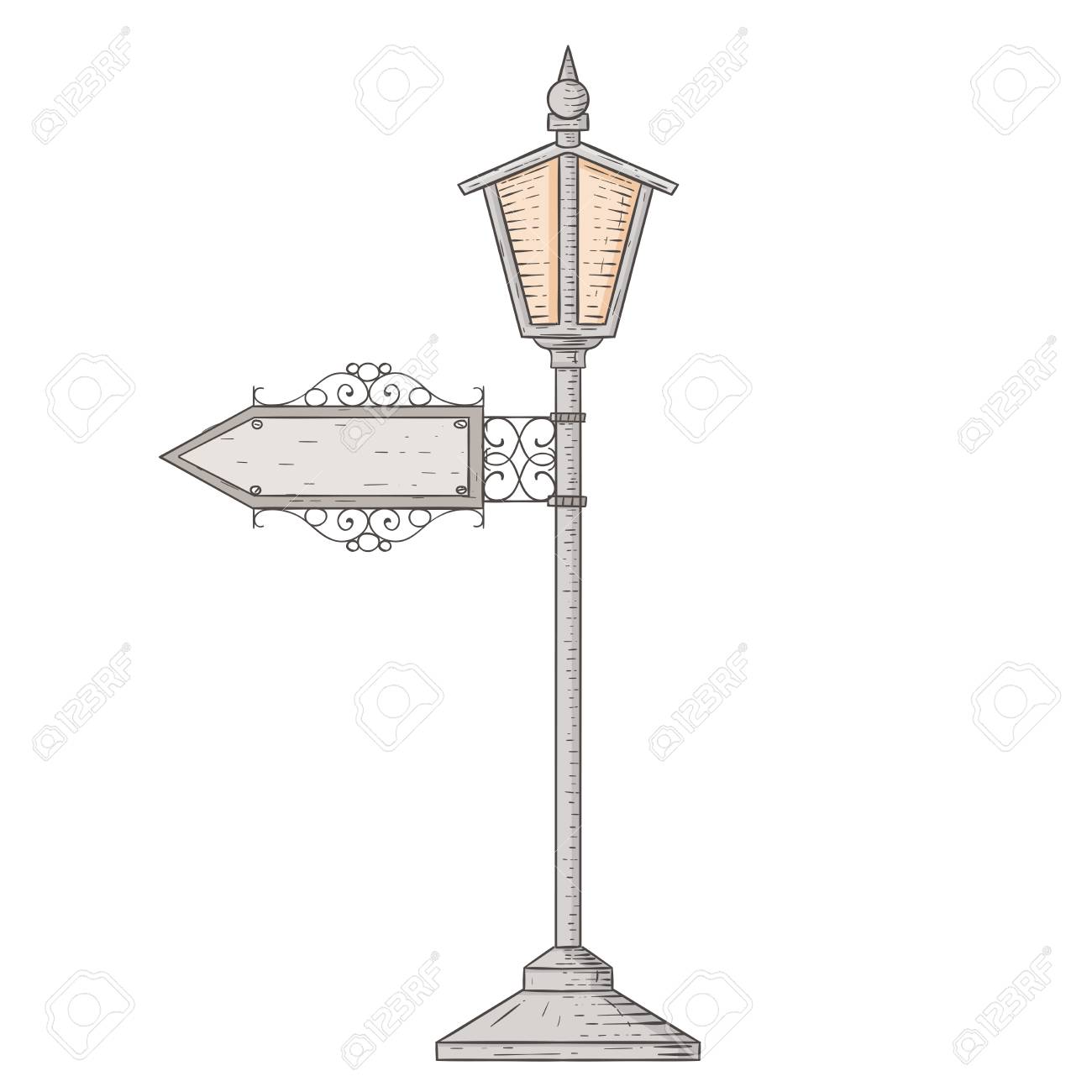 Lampadaire vintage. Croquis dessiné à la main. Illustration vectorielle isolée sur fond blanc. Lampadaire vintage. Croquis dessiné à la main. Illustration vectorielle isolée sur fond blanc.