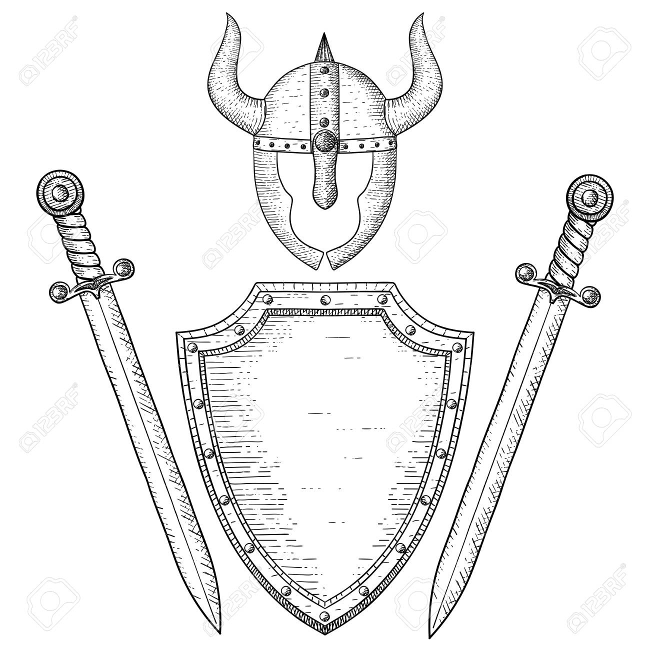 warrior accessories hand drawn sketch royalty free cliparts