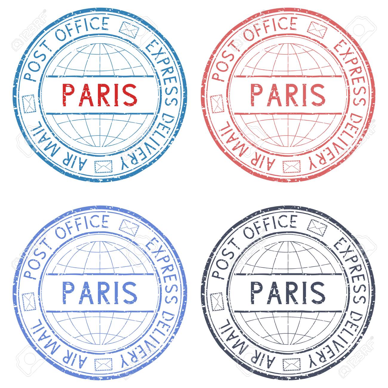 colored postmarks paris express delivery round ink stamps royalty