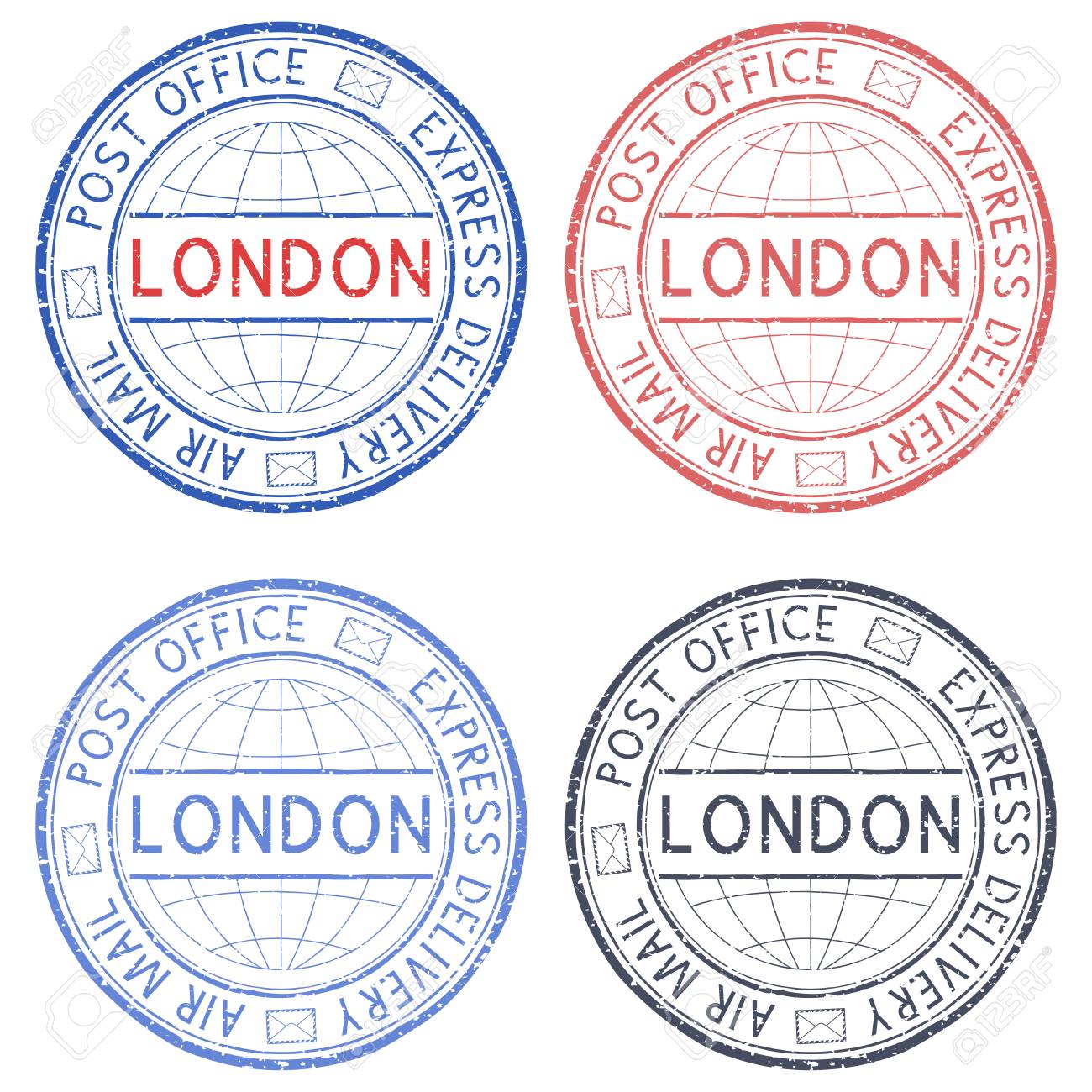 colored postmarks london express delivery round ink stamps royalty