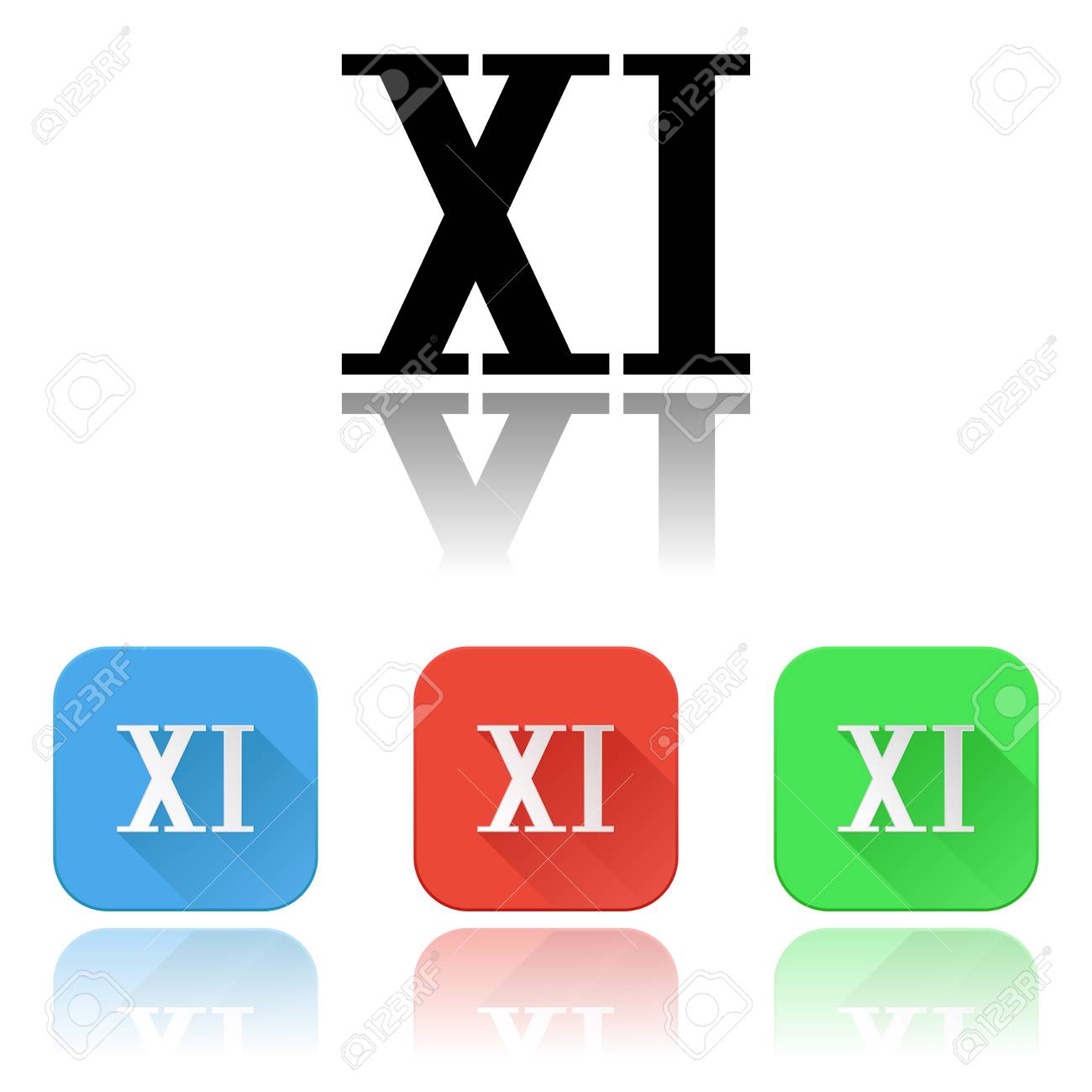 ローマ数字の Xi アイコン 反射付きのカラーセットのイラスト素材 ベクタ Image