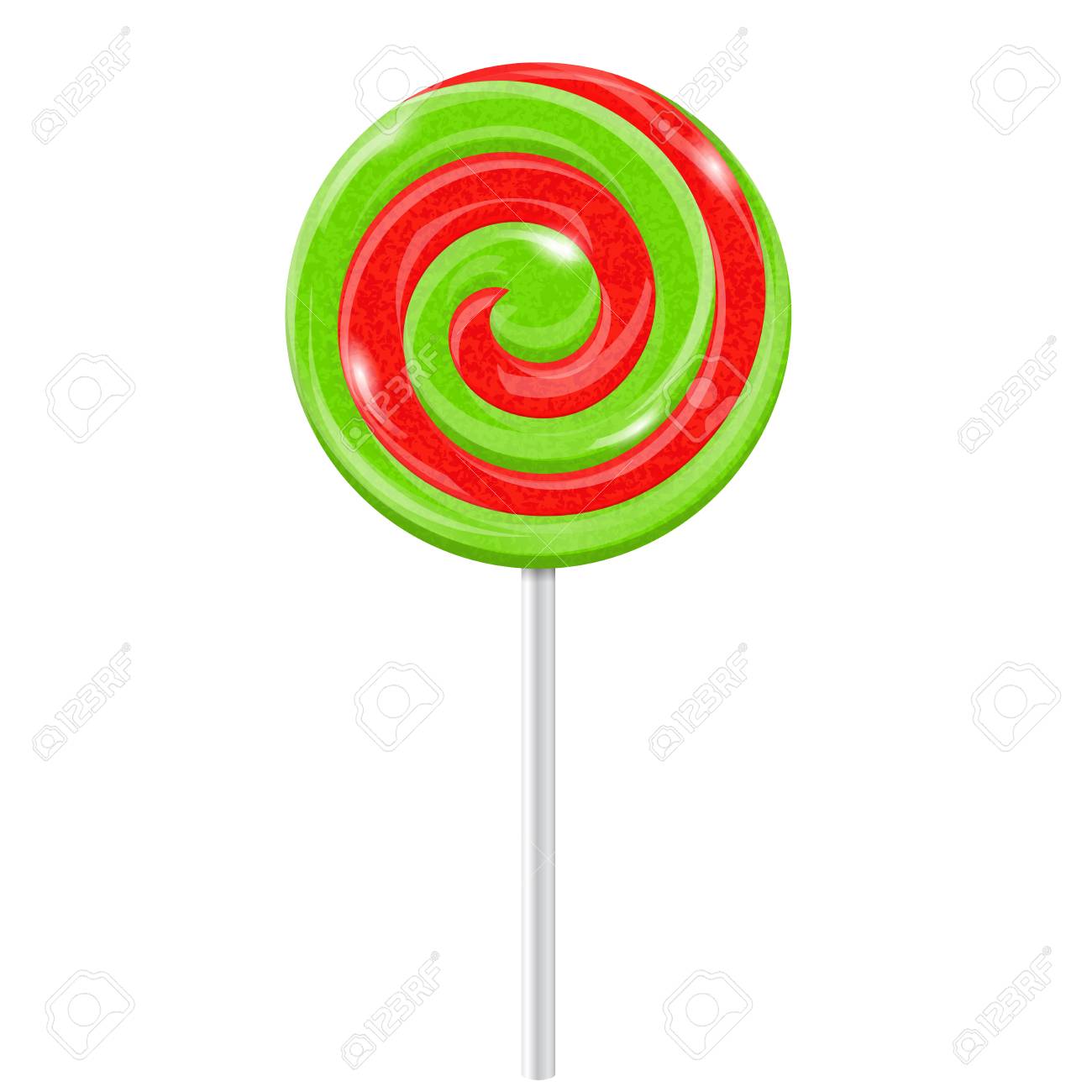 Red And Green Swirl Lollipop Sugar Candy Vector 3d Illustration