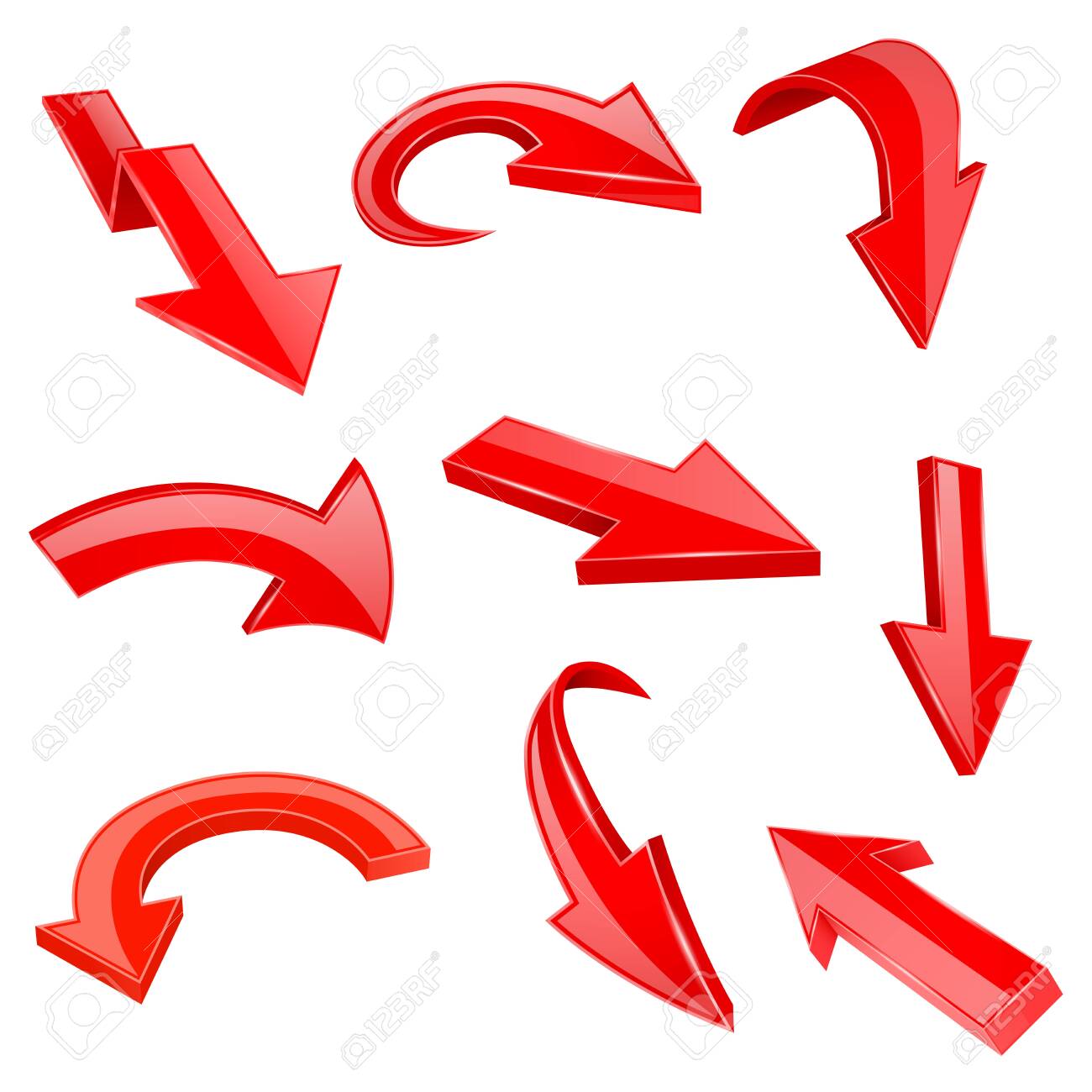Red 3d shiny arrows. Set of bent icons. Vector illustration isolated on white background - 124489955 Red 3d shiny arrows. Set of bent icons. Vector illustration isolated on white background - 124489955