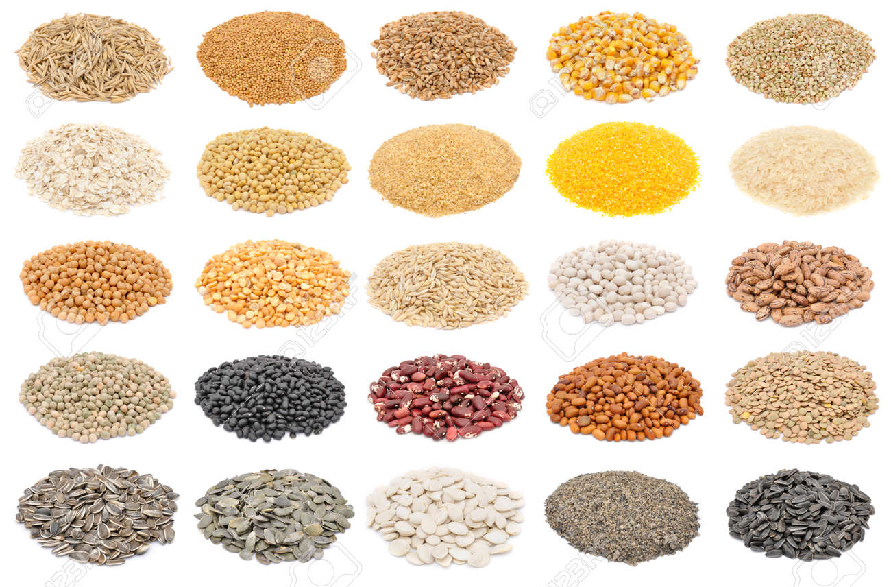Cereals and basic food staple large collection isolated on white background - 150233093 Cereals and basic food staple large collection isolated on white background - 150233093