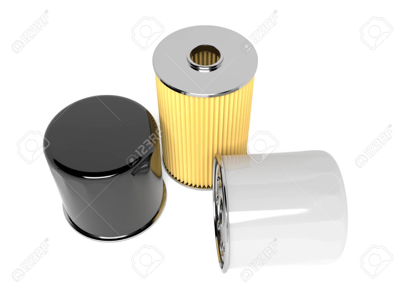 Oil filters. Car spare parts. 3d rendering illustration isolated on white background - 150186541 Oil filters. Car spare parts. 3d rendering illustration isolated on white background - 150186541