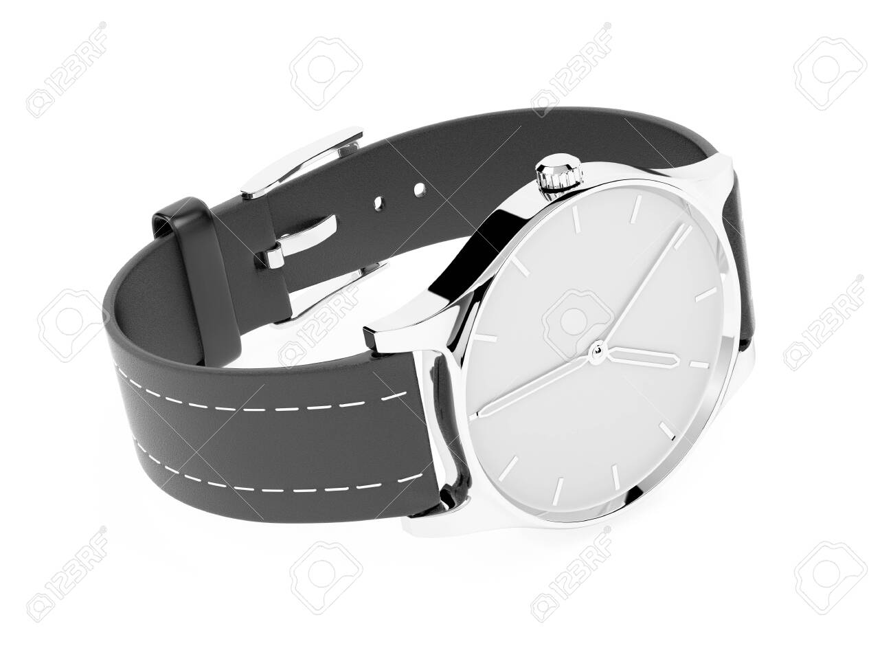 Men watch. Classic model with black band. 3d rendering illustration isolated on white background - 150191402 Men watch. Classic model with black band. 3d rendering illustration isolated on white background - 150191402