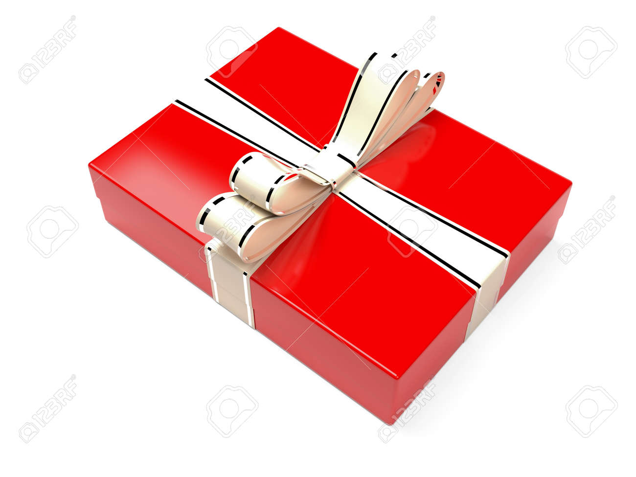 Christmas box. Red gift box decorated with shiny silver ribbon. 3d rendering illustration isolated on white background - 150520905 Christmas box. Red gift box decorated with shiny silver ribbon. 3d rendering illustration isolated on white background - 150520905