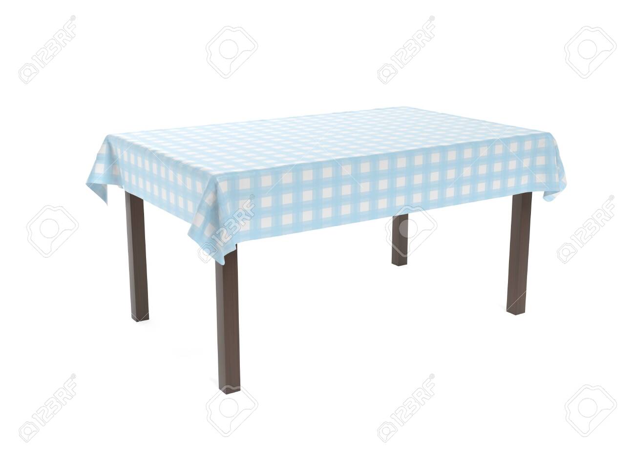 Table with blue tablecloth. 3d rendering illustration isolated on white background - 150521126 Table with blue tablecloth. 3d rendering illustration isolated on white background - 150521126