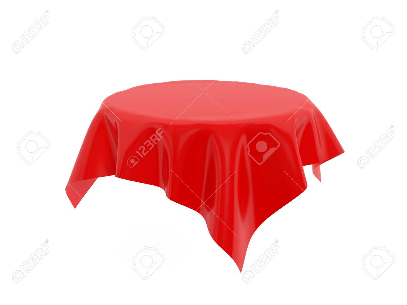 Red tablecloth on invisible round table. 3d rendering illustration isolated on white background - 150521358 Red tablecloth on invisible round table. 3d rendering illustration isolated on white background - 150521358