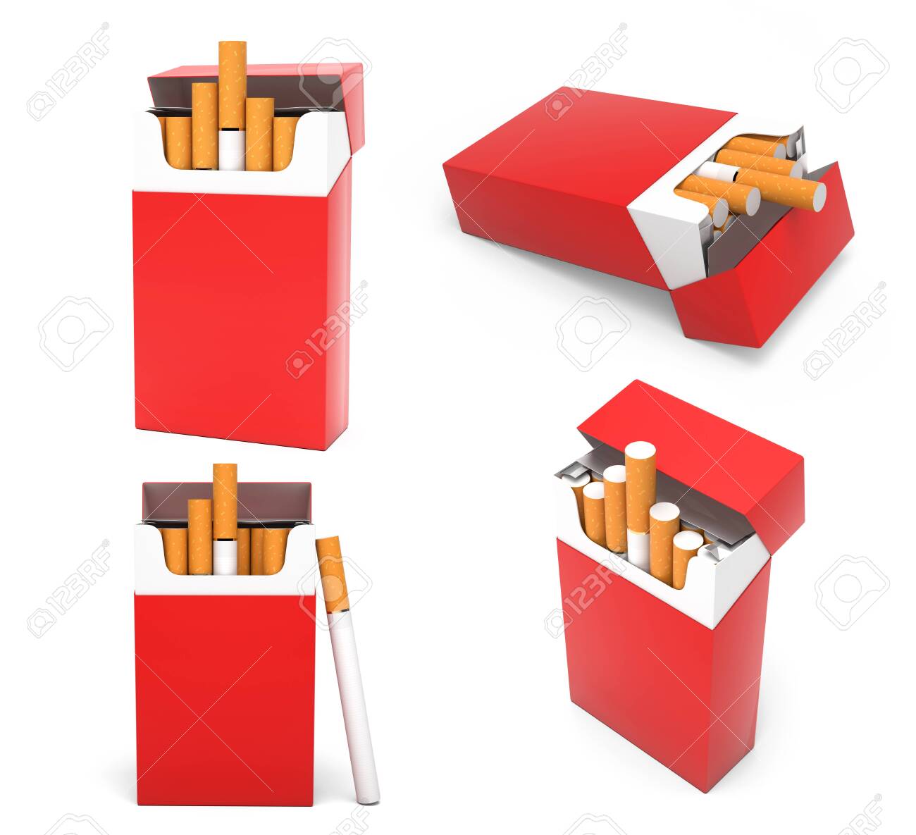 Red blank packs of cigarettes. With brown filter. 3d rendering illustration isolated on white background - 150524582 Red blank packs of cigarettes. With brown filter. 3d rendering illustration isolated on white background - 150524582