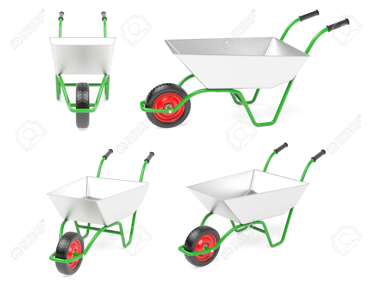 Metal garden barrow. Set. 3d rendering illustration isolated on white background - 150525122 Metal garden barrow. Set. 3d rendering illustration isolated on white background - 150525122
