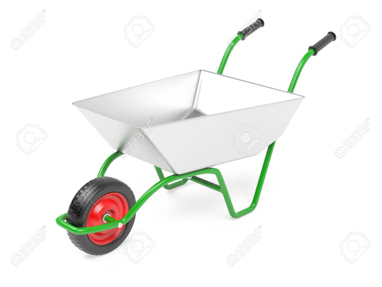 Garden barrow on one wheel. 3d rendering illustration isolated on white background - 150524457 Garden barrow on one wheel. 3d rendering illustration isolated on white background - 150524457