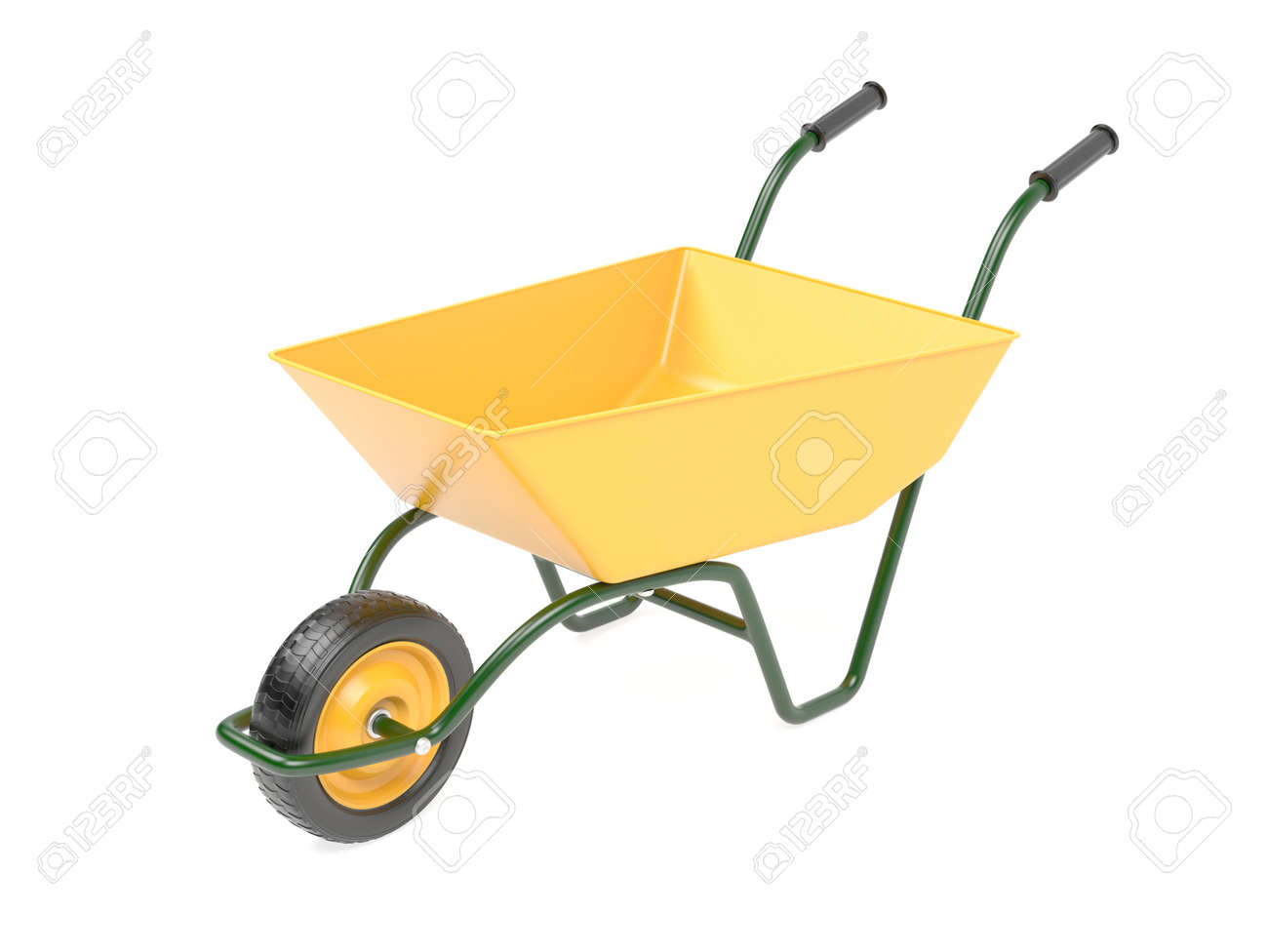 Yellow garden barrow. 3d rendering illustration isolated on white background - 150525425 Yellow garden barrow. 3d rendering illustration isolated on white background - 150525425