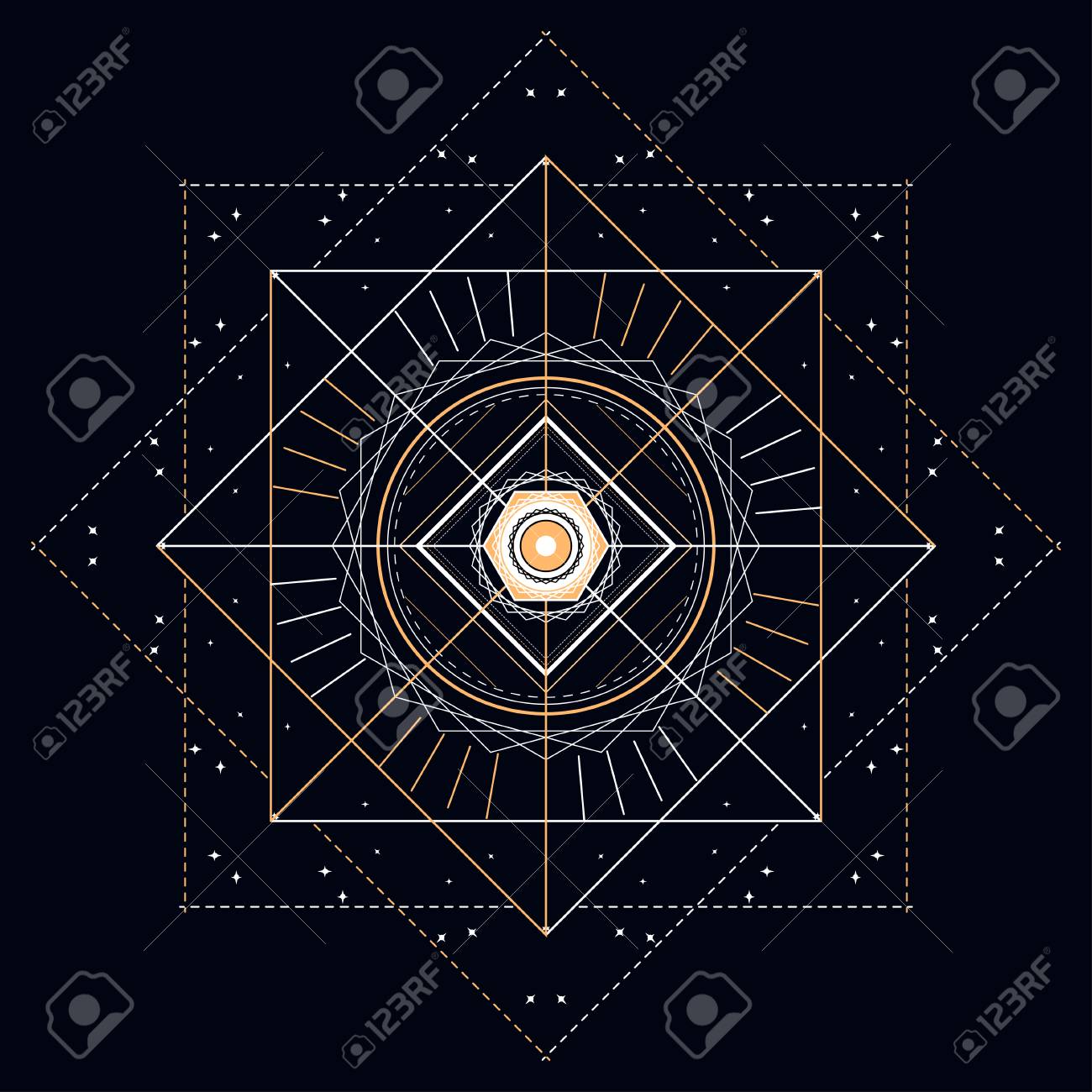 神秘的な黄金の線と星 抽象的なベクトルイラスト のイラスト素材 ベクタ Image