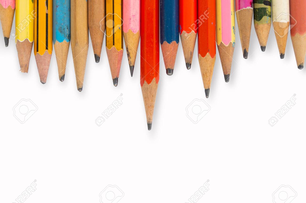Used Pencils Lined Up On A White Background Old Pencils Isolated On White Background With Clipping Path Stock Photo Picture And Royalty Free Image Image