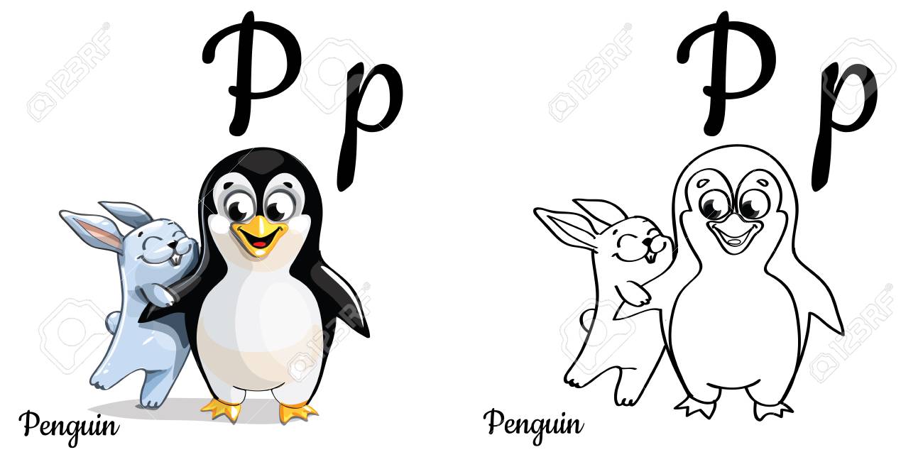 Penguin Vector Alphabet Letter P Coloring Page Stock