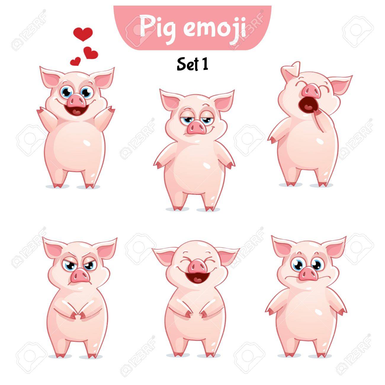 vector set of cute pig characters set 1 royalty free cliparts