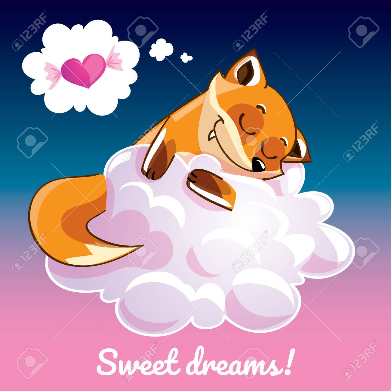Greeting card with a cartoon fox on the cloud - 89334157 Greeting card with a cartoon fox on the cloud - 89334157
