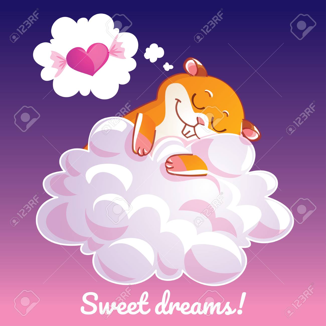 Greeting card with a cartoon hamster on the cloud - 90374985 Greeting card with a cartoon hamster on the cloud - 90374985