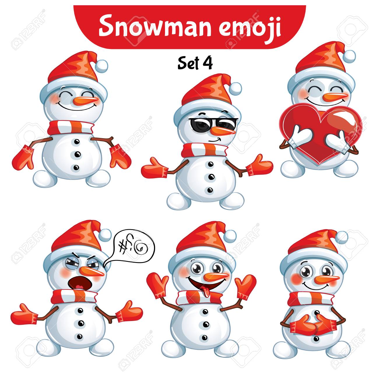 Vector set of cute snowman characters. Set 4 - 90096921 Vector set of cute snowman characters. Set 4 - 90096921