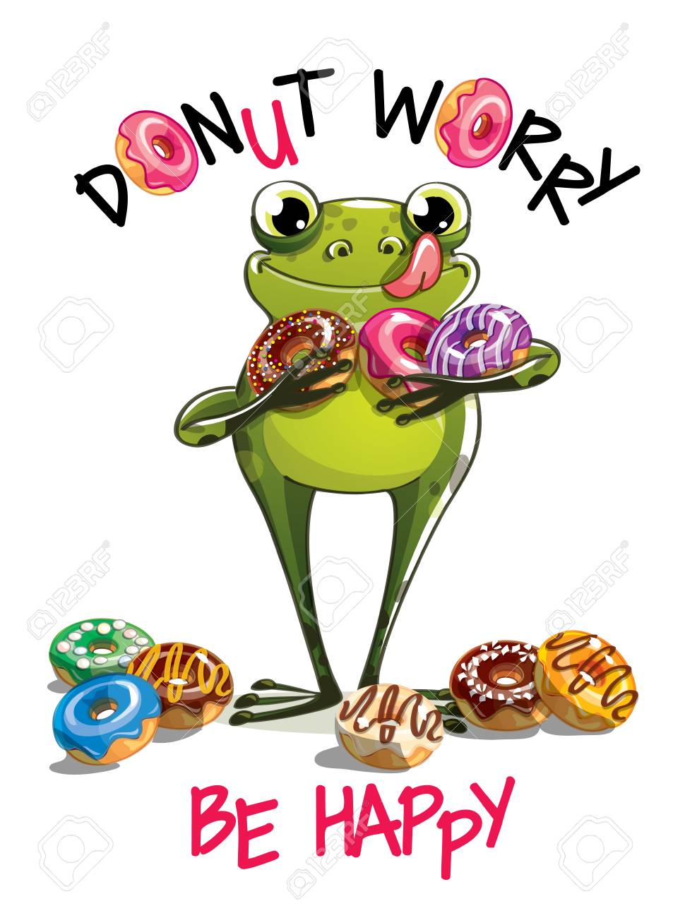 A Vector illustration of cartoon frog with donuts. - 98584865 A Vector illustration of cartoon frog with donuts. - 98584865