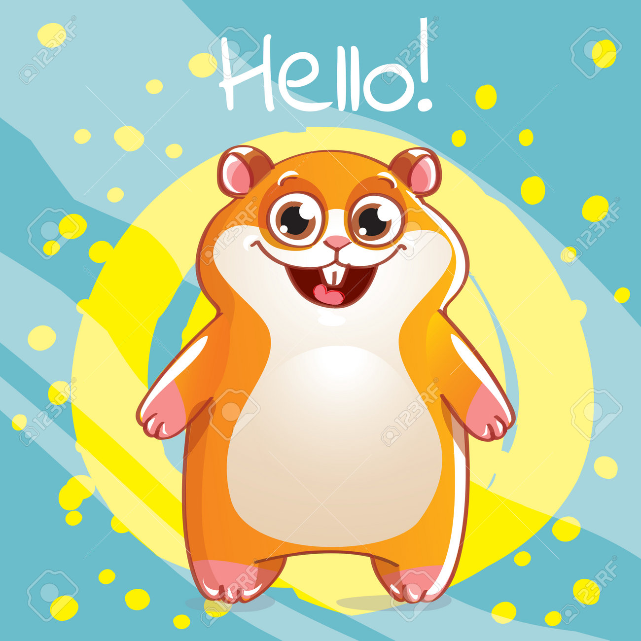 Vector illustration of cute cartoon hapy fun hamster. Greeting card, postcard. Hello. - 161167076 Vector illustration of cute cartoon hapy fun hamster. Greeting card, postcard. Hello. - 161167076