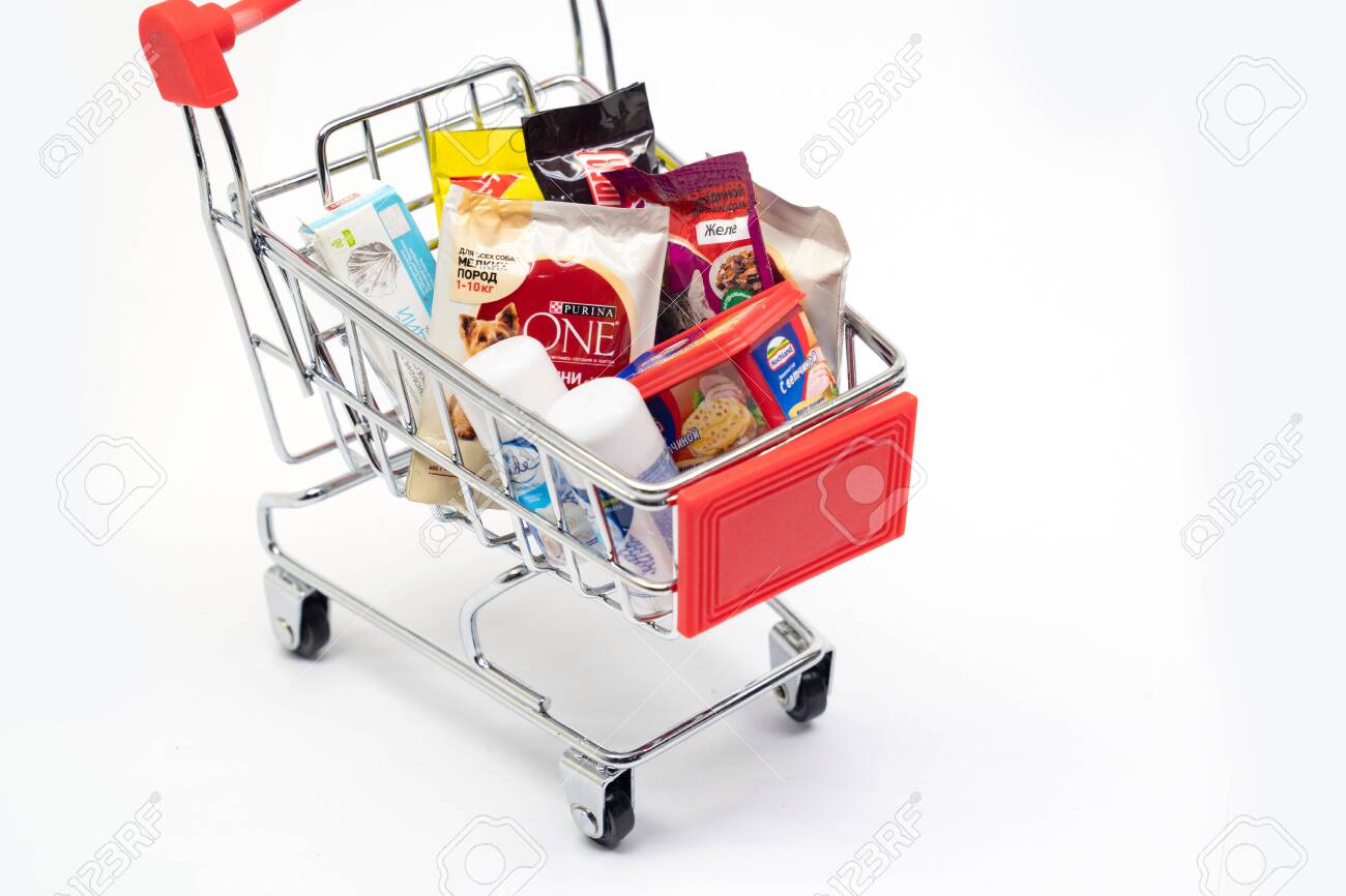 toy shopping cart with food