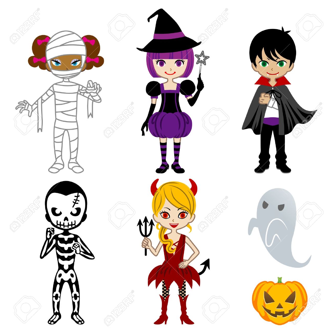 cute halloween monsters isolated