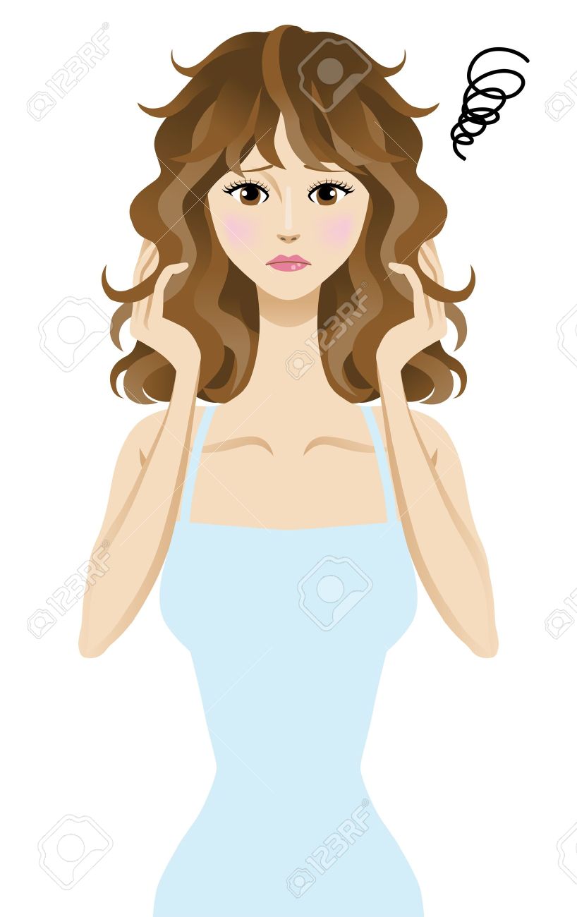 ボサボサの髪 髪のスタイリングに苦しむ女性 のイラスト素材 ベクタ Image