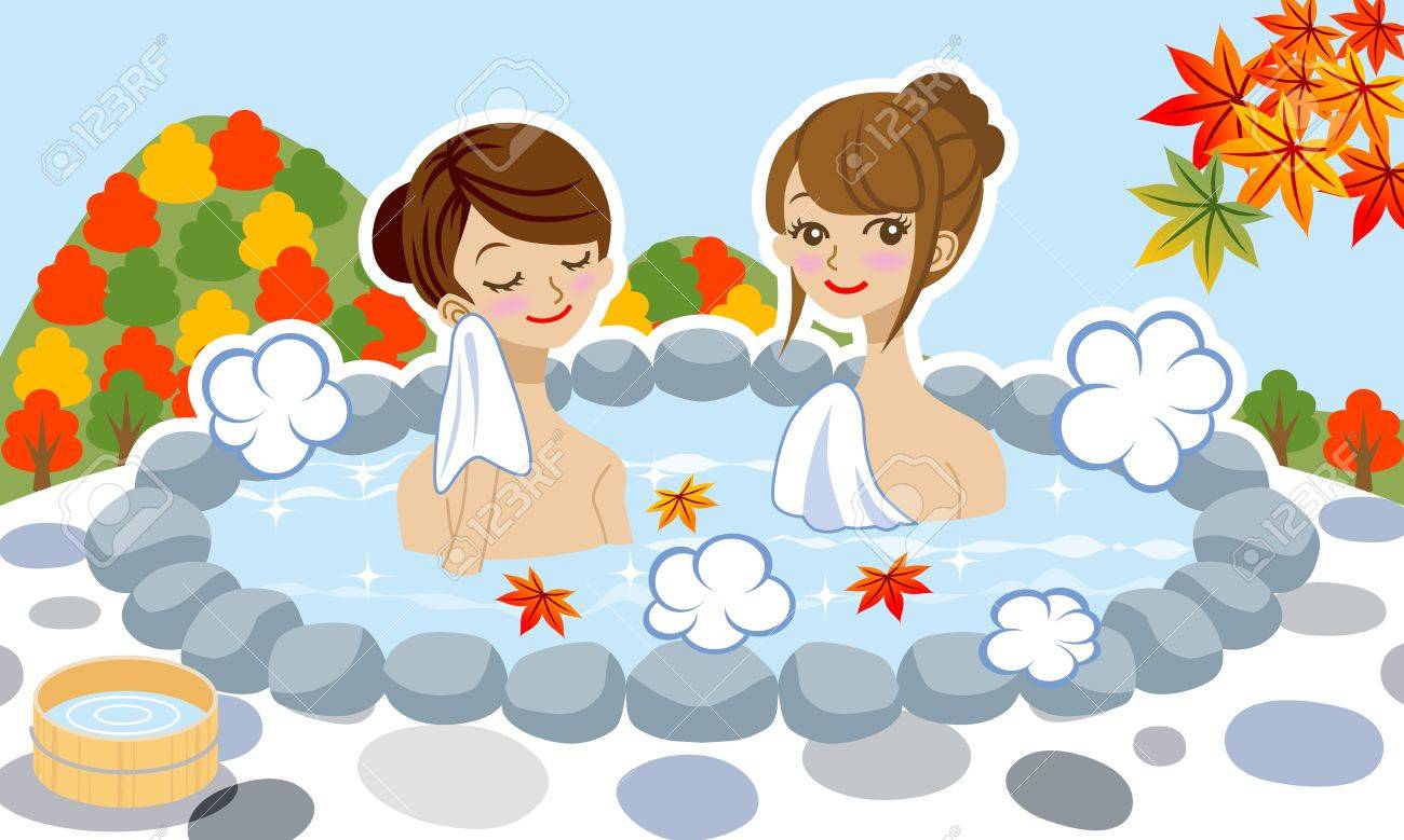 2 人の女性は秋に日本の温泉を楽しむのイラスト素材 ベクタ Image 2 人の女性は秋に日本の温泉を楽しむのイラスト素材 ベクタ Image