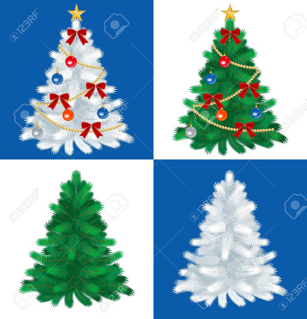 クリスマス ツリー セット 4 つのツリーは 緑と白の色のイラスト素材 ベクタ Image