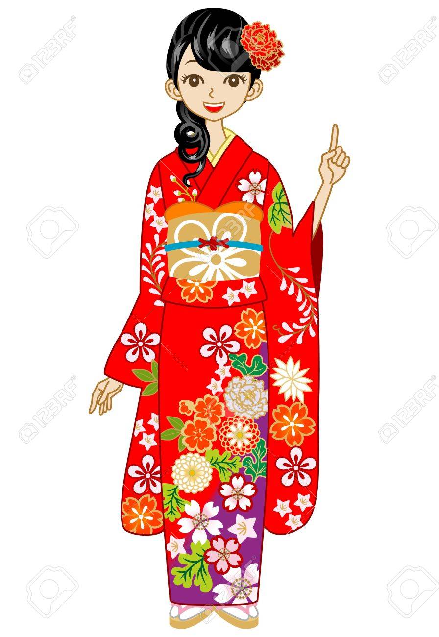 女性赤着物 のイラスト素材 ベクタ Image