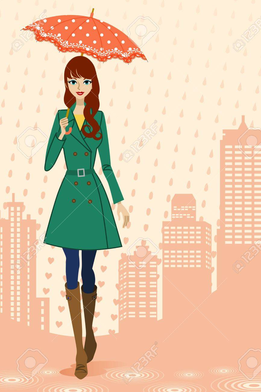 Woman Walking In Rainy City Front View Royalty Free Svg Cliparts Vectors And Stock Illustration Image