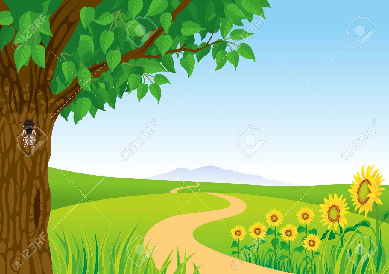 夏の風景 ヒマワリと蝉 のイラスト素材 ベクタ Image 2421