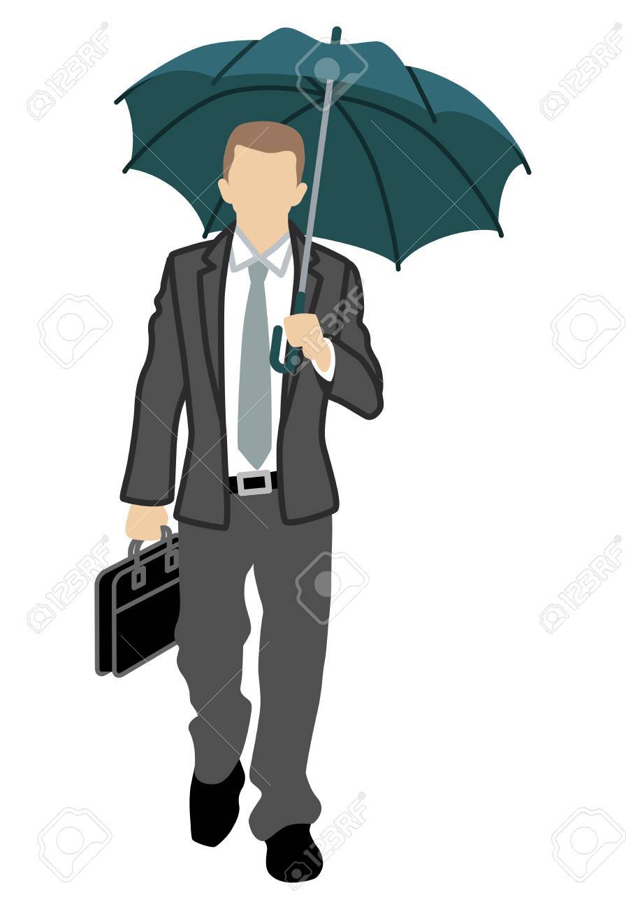 ビジネスマンが傘 正面 免震 のイラスト素材 ベクタ Image