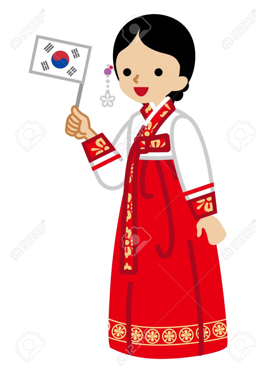 国旗を掲げる韓国人女性 伝統的な服を着て のイラスト素材 ベクタ Image 国旗を掲げる韓国人女性 伝統的な服を着て のイラスト素材 ベクタ Image