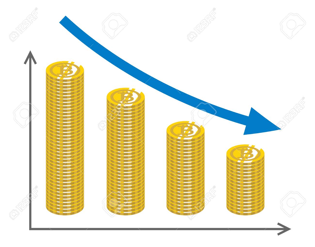 쌓인 동전으로 감소 그래프-비트 코인 로열티 무료 사진, 그림, 이미지 그리고 스톡포토그래피. Image 98521161