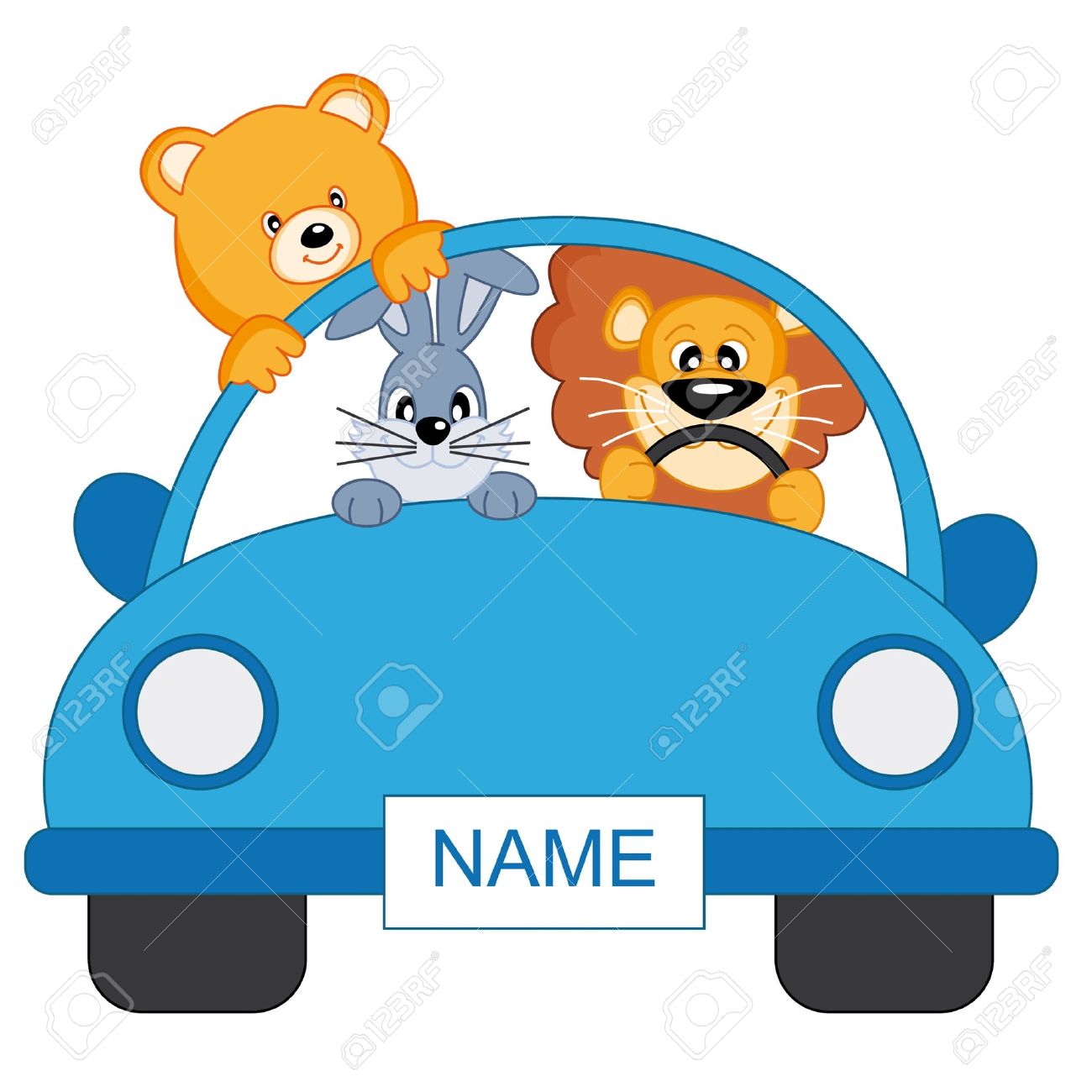 Baby Boy Arrival Announcement Animals In A Blue Car Royalty Free Cliparts Vectors And Stock Illustration Image