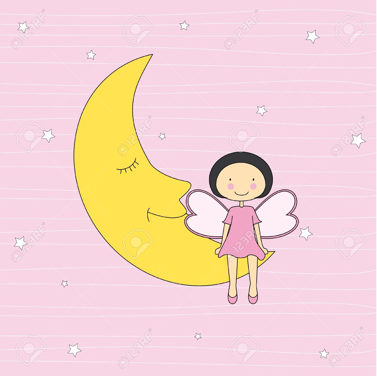 赤ちゃんは カード 月に座っている女の子 のイラスト素材 ベクタ Image 赤ちゃんは カード 月に座っている女の子 のイラスト素材 ベクタ Image