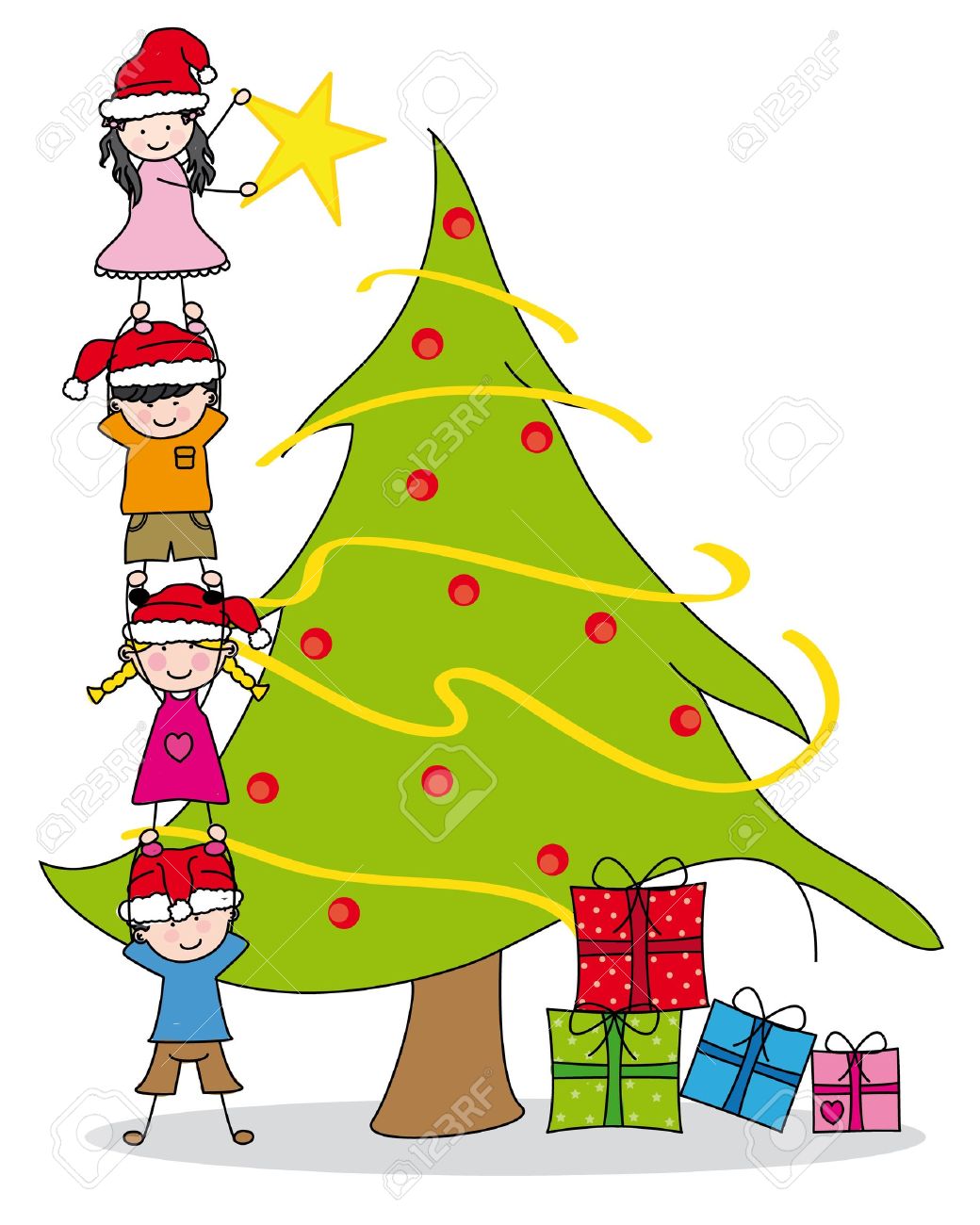 Kinder Schmücken Einen Weihnachtsbaum Lizenzfrei Nutzbare ... Kinder Schmücken Einen Weihnachtsbaum Lizenzfrei Nutzbare ...