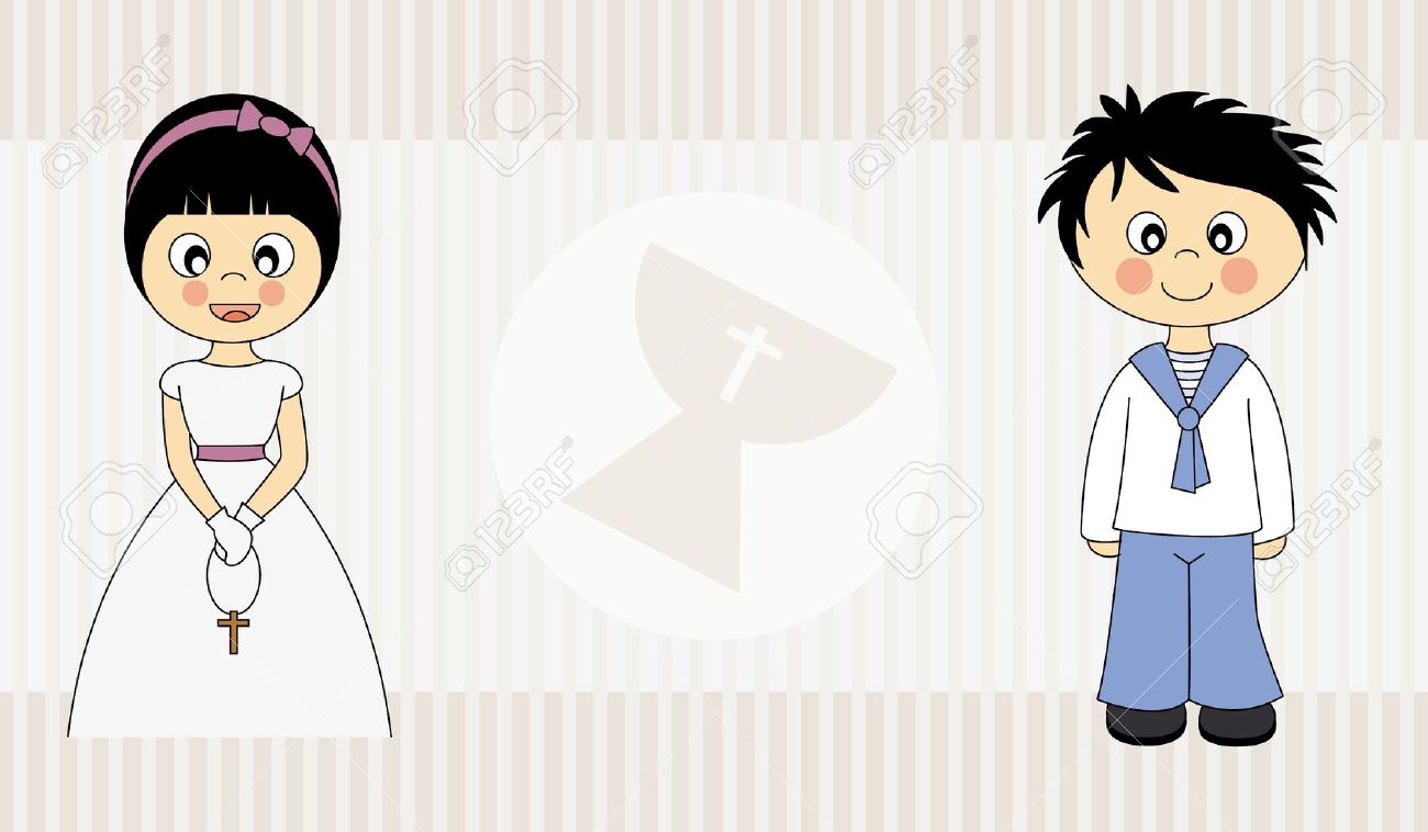 first communion invitation card boy and girl royalty free cliparts