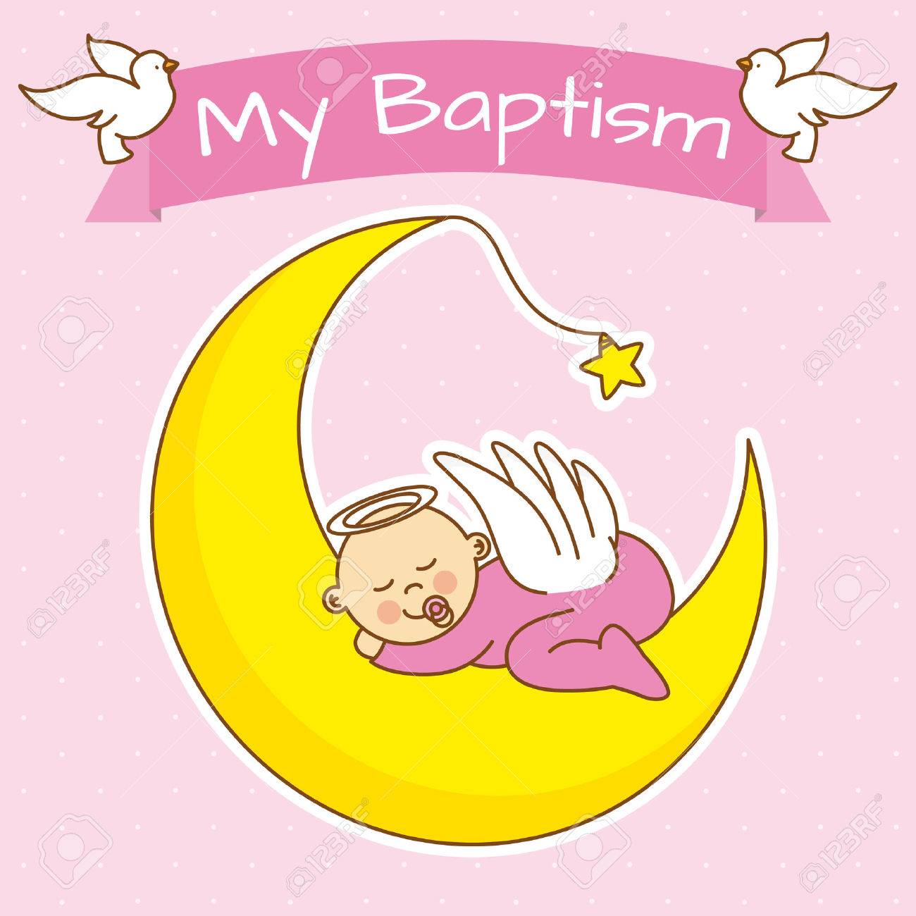 Ange Bebe Dormant Sur La Lune Fille Bapteme Clip Art Libres De Droits Vecteurs Et Illustration Image