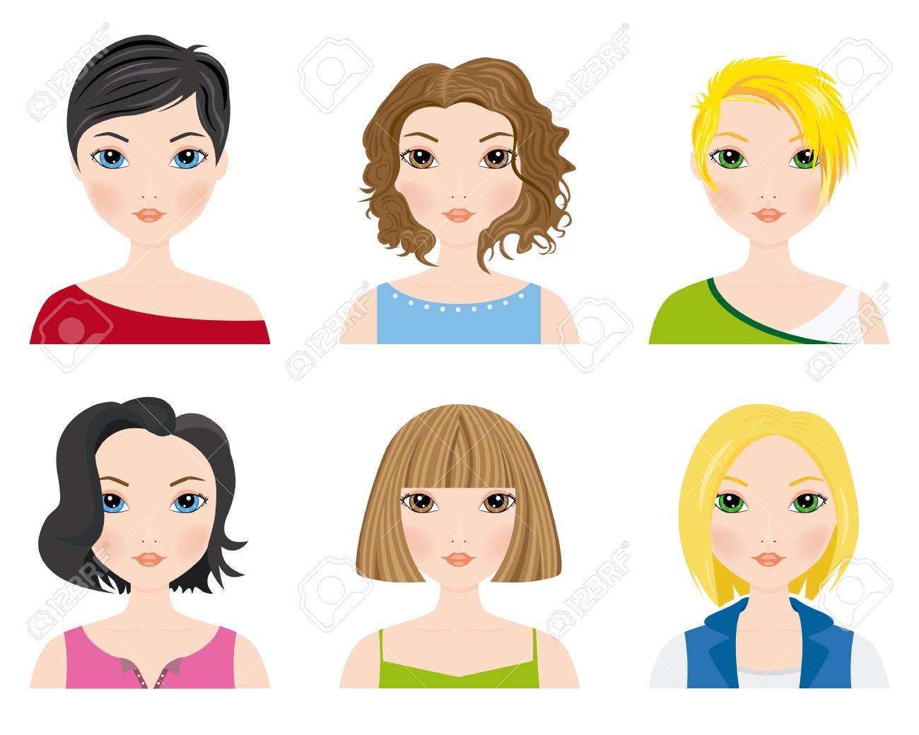 Set Of Female Avatars With Short Hair Royalty Free Cliparts