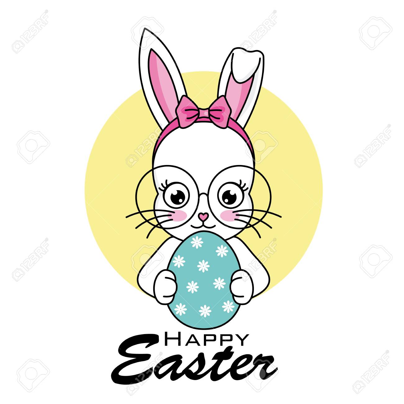 Download Happy Easter Card Hipster Bunny With Glasses With Easter Egg Royalty Free Cliparts Vectors And Stock Illustration Image 96501325
