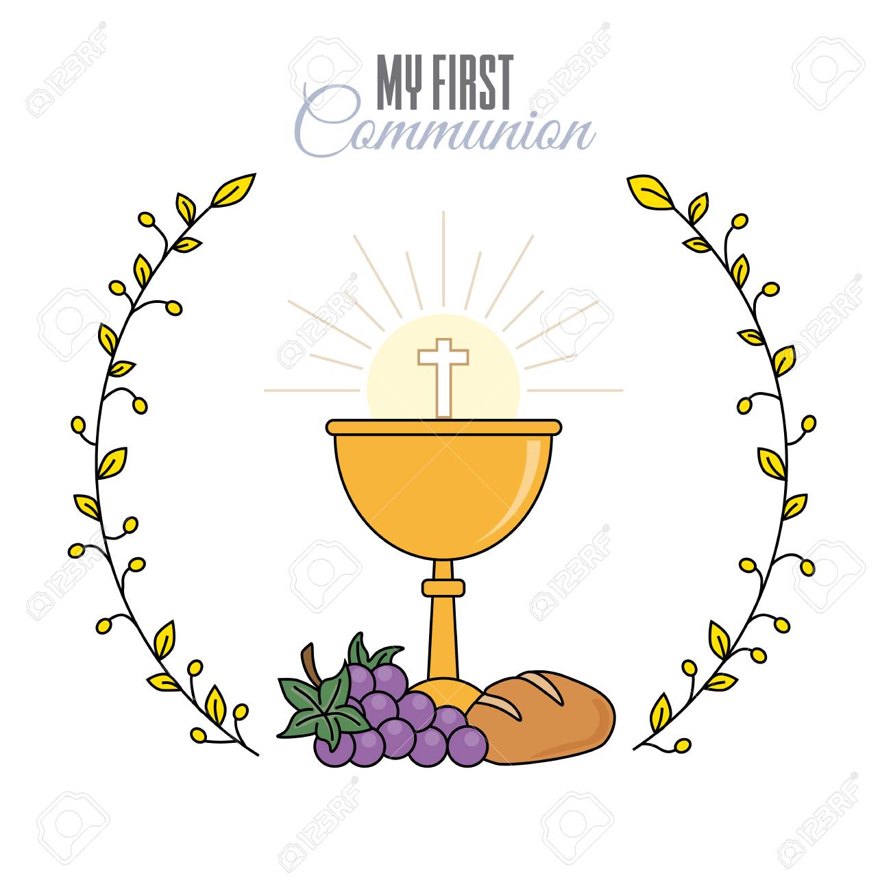 card my first communion invitation chalice with bread and grapes